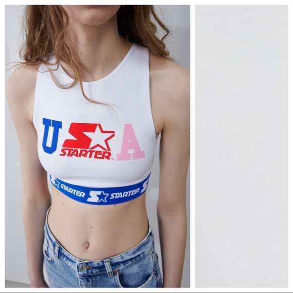 NWT. Zara x Starter Capsule Collection USA Logo Sporty Cropped Top. Size M. - Picture 2 of 10